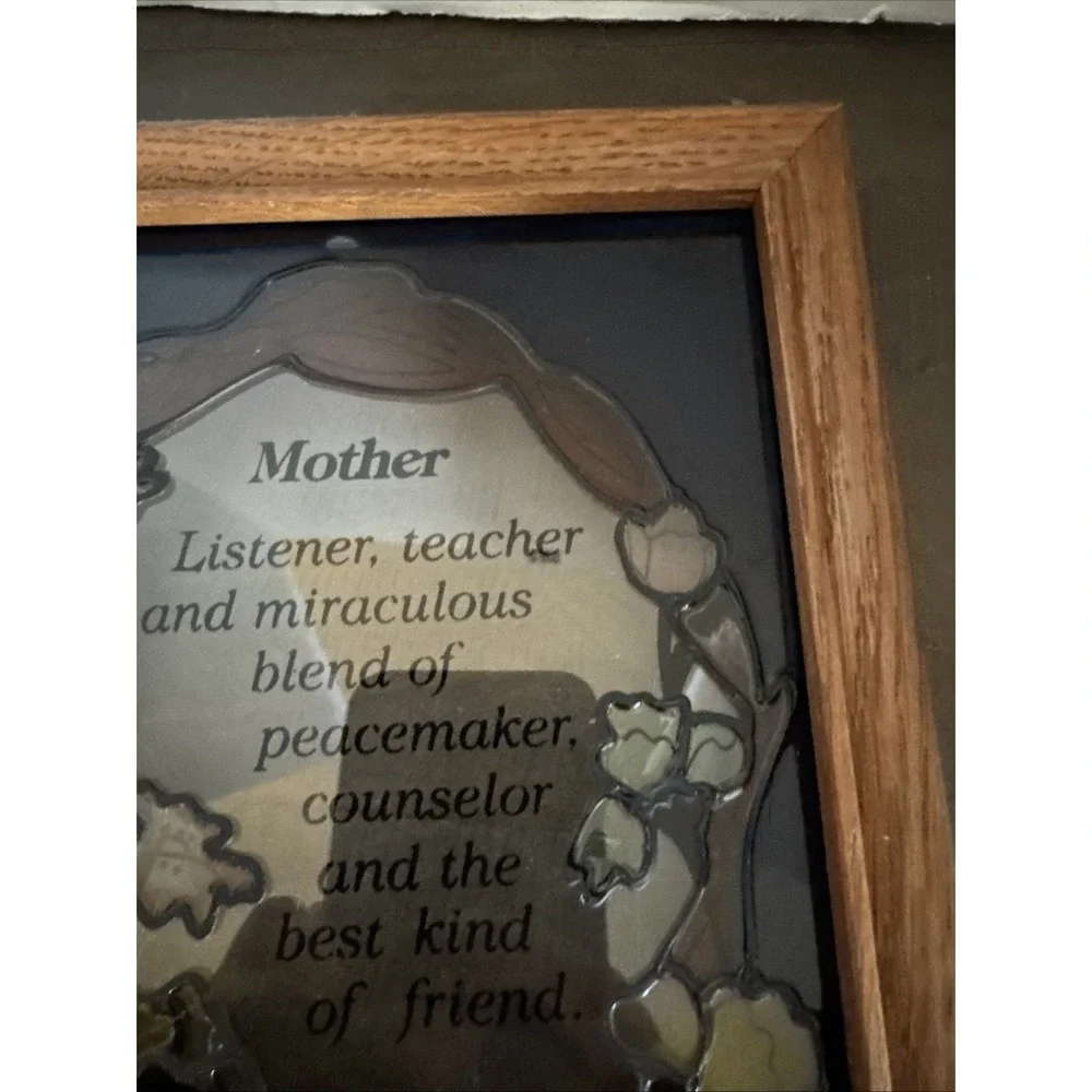 Vintage Mother‎ Poem Mirrored Stained Glass Style in Wood Frame 10